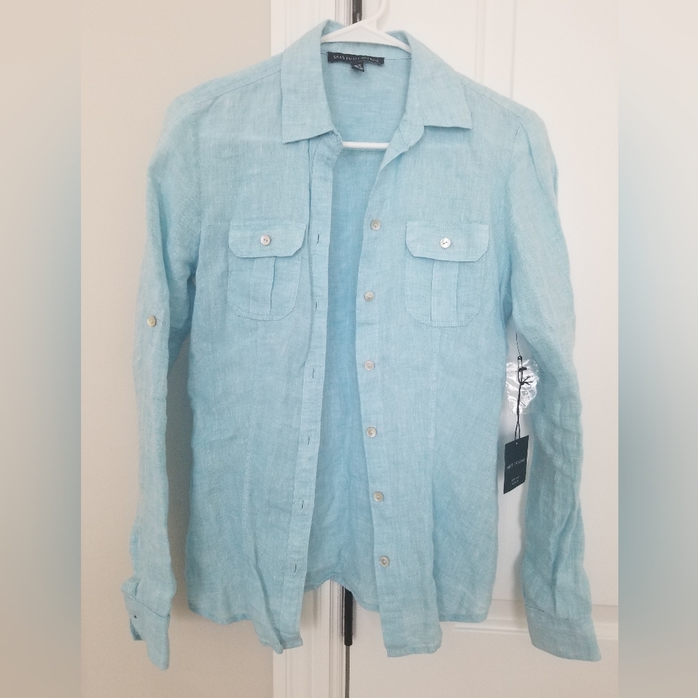 Saks Fifth Avenue blue linen shirt